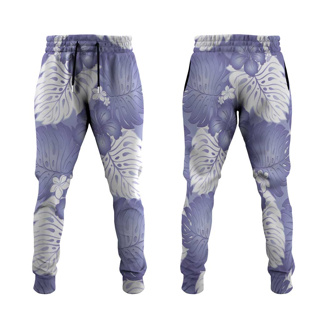 Purple Aloha Hawaii Jogger Pants Monstera Hibiscus Plumeria Seamless Vibes - Polynesian Pride
