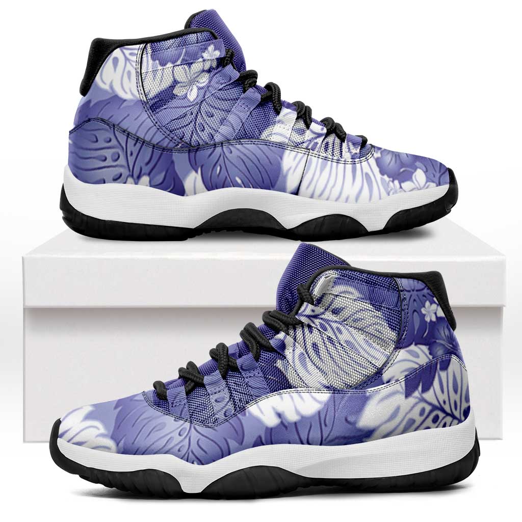 Purple Aloha Hawaii Sneakers J11 Monstera Hibiscus Plumeria Seamless Vibes - Polynesian Pride
