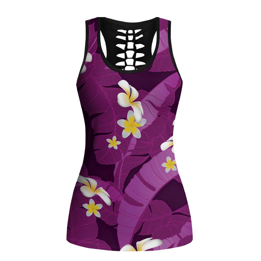 Purple Banana Leaf Hawaii Hollow Tank Top Lau Maia Plumeria Tropical Summer Vibes LT14 Female Purple - Polynesian Pride