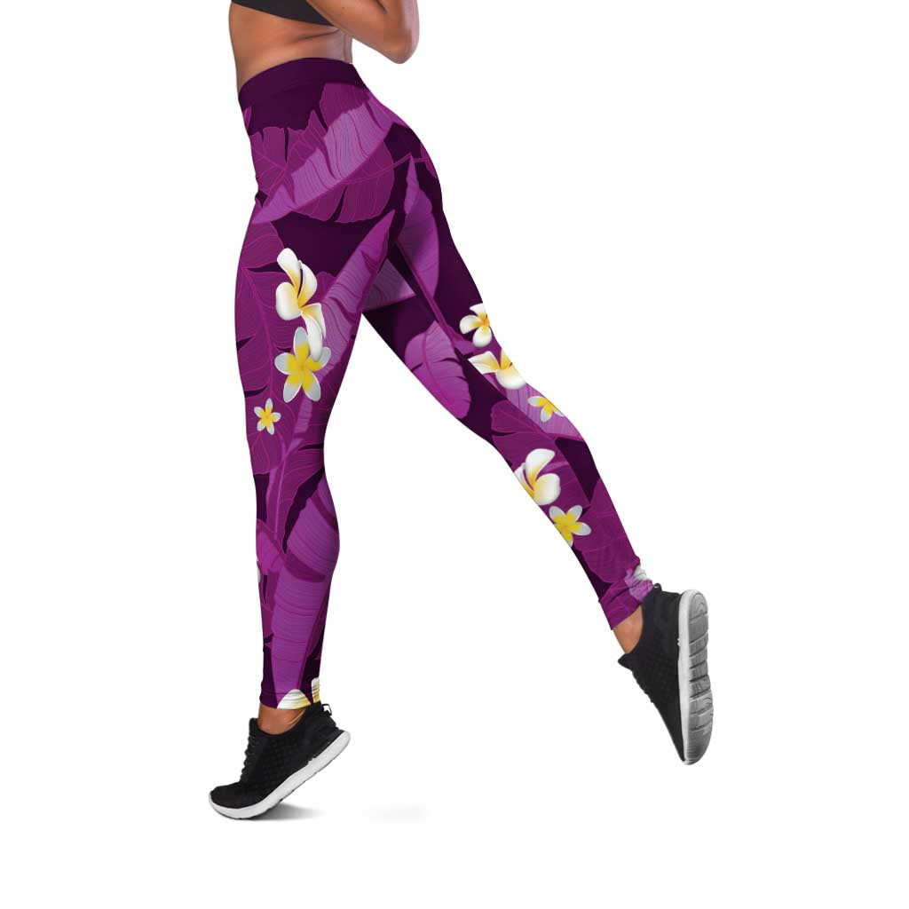 Purple Banana Leaf Hawaii Leggings Lau Maia Plumeria Tropical Summer Vibes LT14 Purple - Polynesian Pride