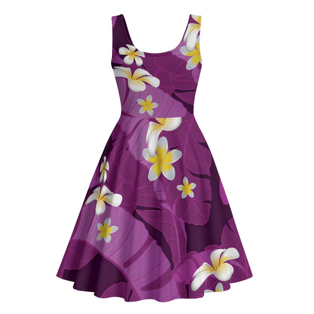Purple Banana Leaf Hawaii Midi Dress Lau Maia Plumeria Tropical Summer Vibes