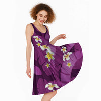 Purple Banana Leaf Hawaii Midi Dress Lau Maia Plumeria Tropical Summer Vibes