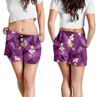 Purple Banana Leaf Hawaii Shorts for Women Lau Maia Plumeria Tropical Summer Vibes LT14 - Polynesian Pride
