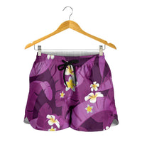 Purple Banana Leaf Hawaii Shorts for Women Lau Maia Plumeria Tropical Summer Vibes LT14 - Polynesian Pride