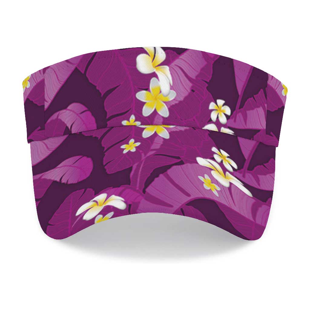 Purple Banana Leaf Hawaii Sun Visor Cap Lau Maia Plumeria Tropical Summer Vibes