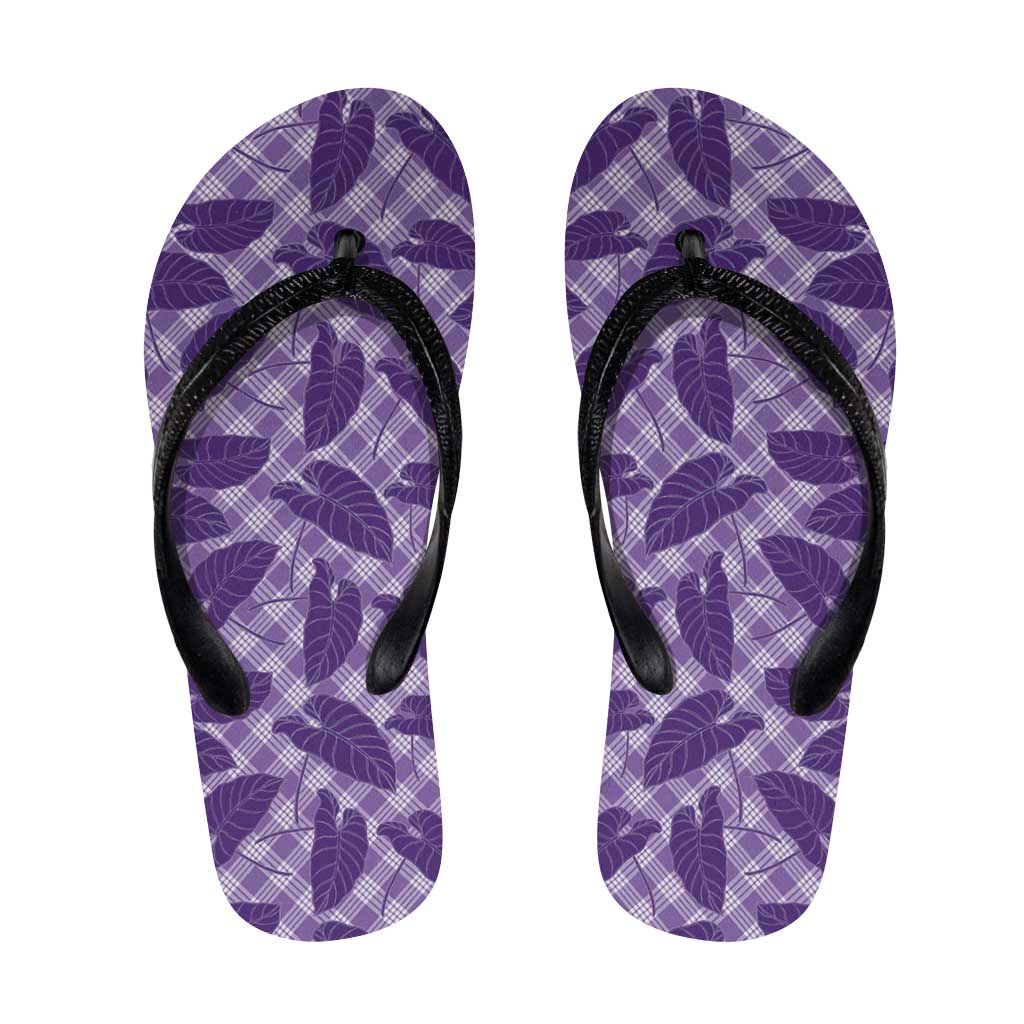 Purple Hawaii Kalo Palaka Motifs Flip Flops Hawaiian Taro Leaves Elegant Vibes LT14 Purple - Polynesian Pride