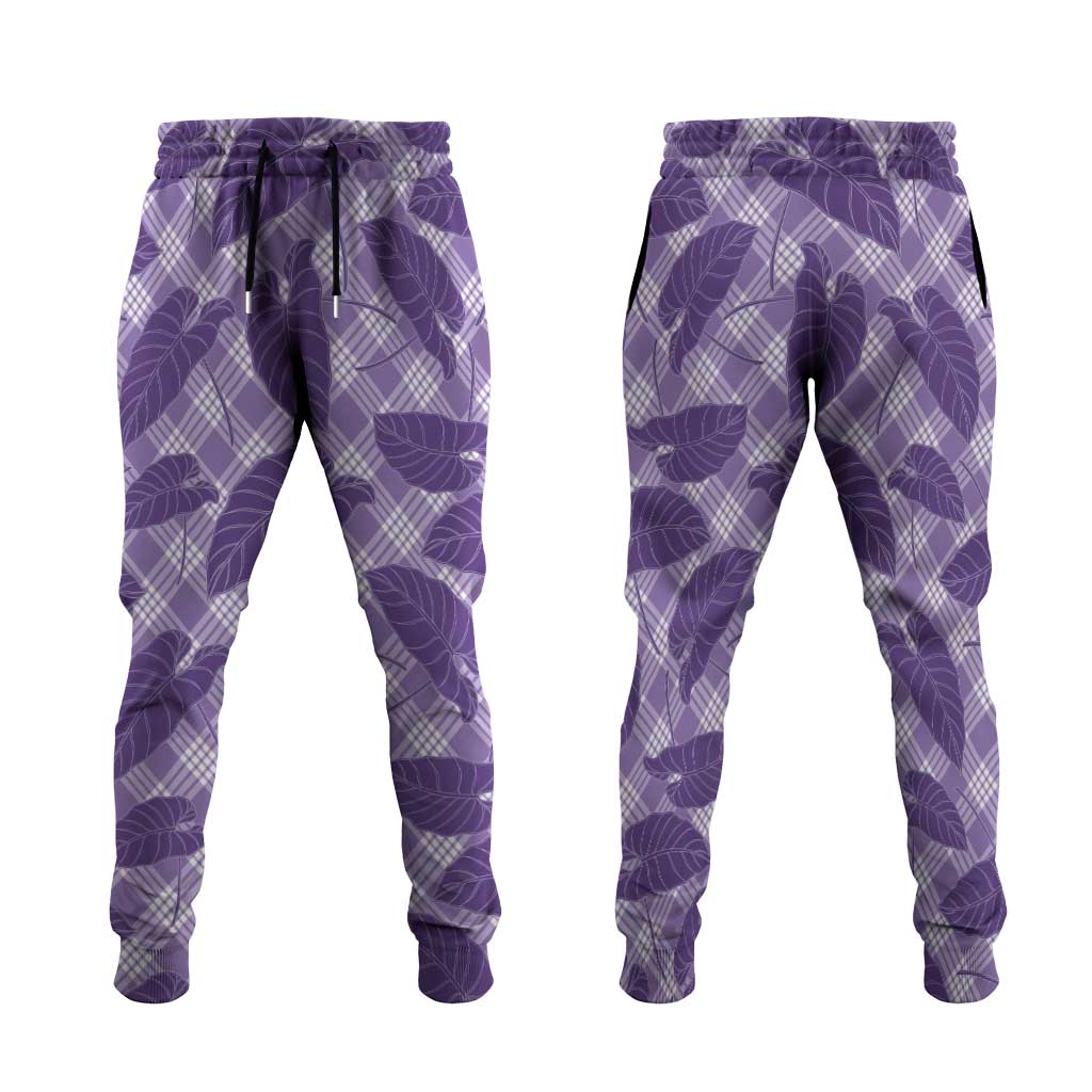 Purple Hawaii Kalo Palaka Motifs Jogger Pants Hawaiian Taro Leaves Elegant Vibes LT14 Purple - Polynesian Pride