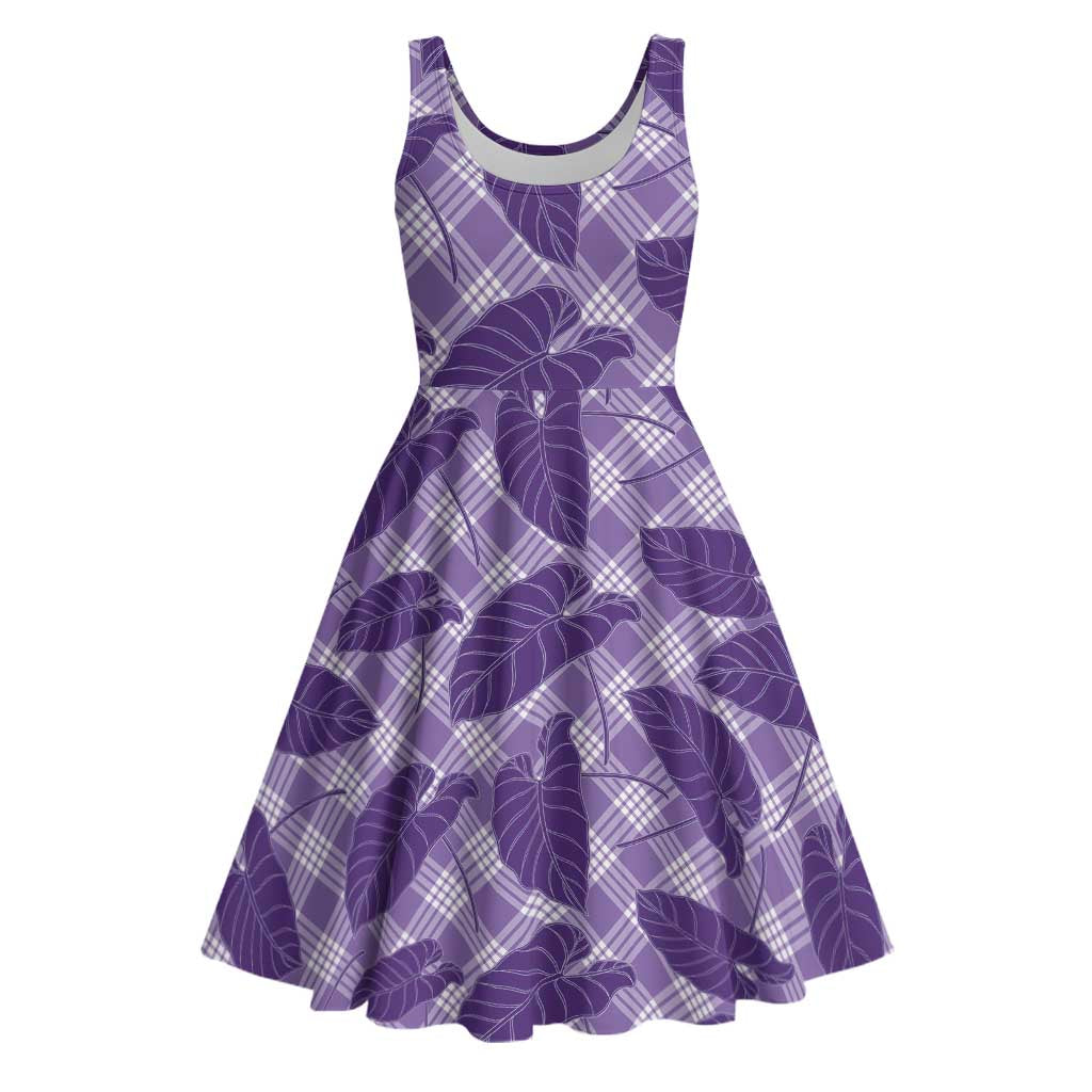 Purple Hawaii Kalo Palaka Motifs Midi Dress Hawaiian Taro Leaves Elegant Vibes