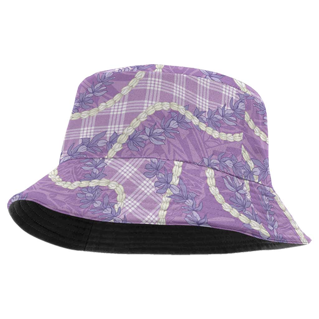 Purple Hawaii Palaka Honohono Pikake Bucket Hat Hawaiian Orchid Lei Polynesian Pattern - Polynesian Pride