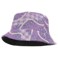 Purple Hawaii Palaka Honohono Pikake Bucket Hat Hawaiian Orchid Lei Polynesian Pattern - Polynesian Pride