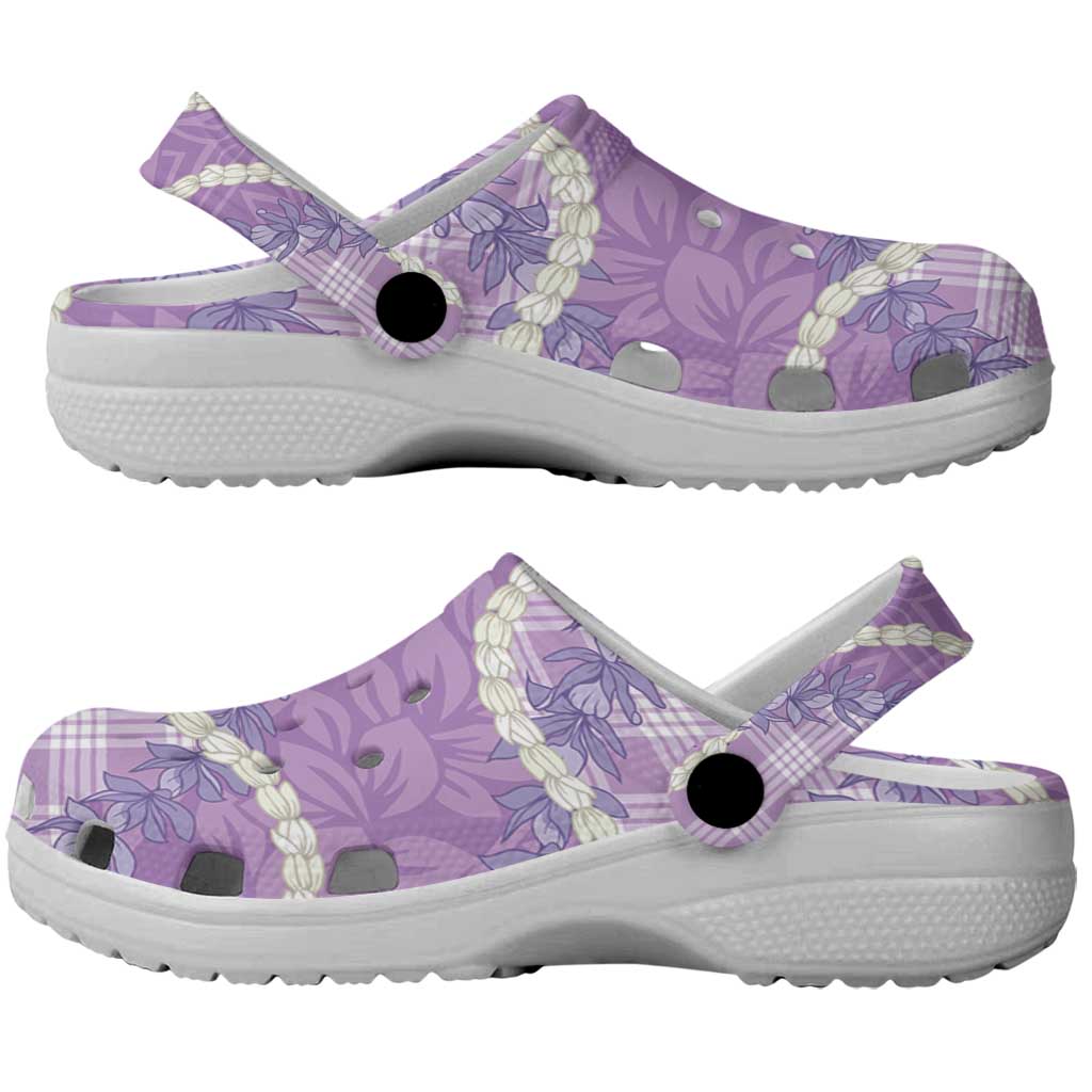 Purple Hawaii Palaka Honohono Pikake Clogs Shoes Hawaiian Orchid Lei Polynesian Pattern - Polynesian Pride