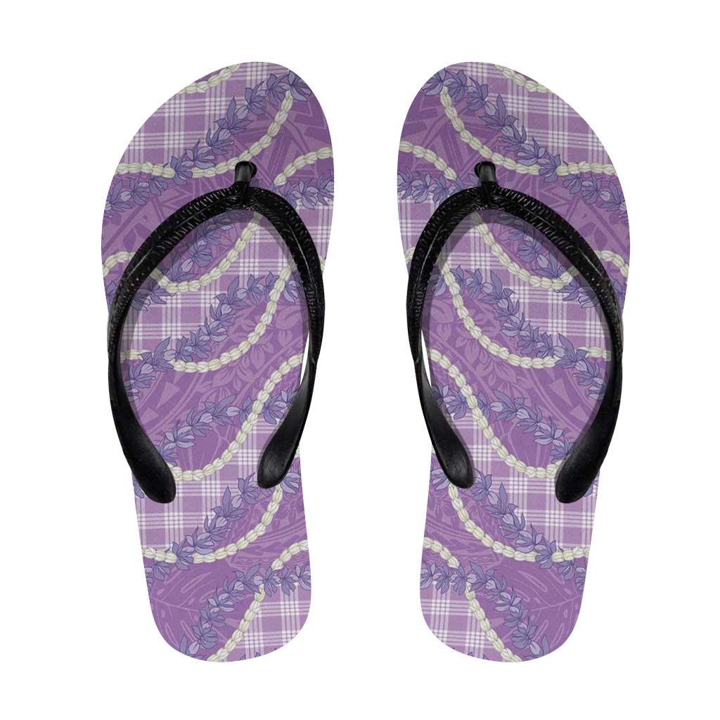 Purple Hawaii Palaka Honohono Pikake Flip Flops Hawaiian Orchid Lei Polynesian Pattern - Polynesian Pride