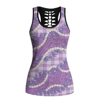 Purple Hawaii Palaka Honohono Pikake Hollow Tank Top Hawaiian Orchid Lei Polynesian Pattern LT14 Female Purple - Polynesian Pride
