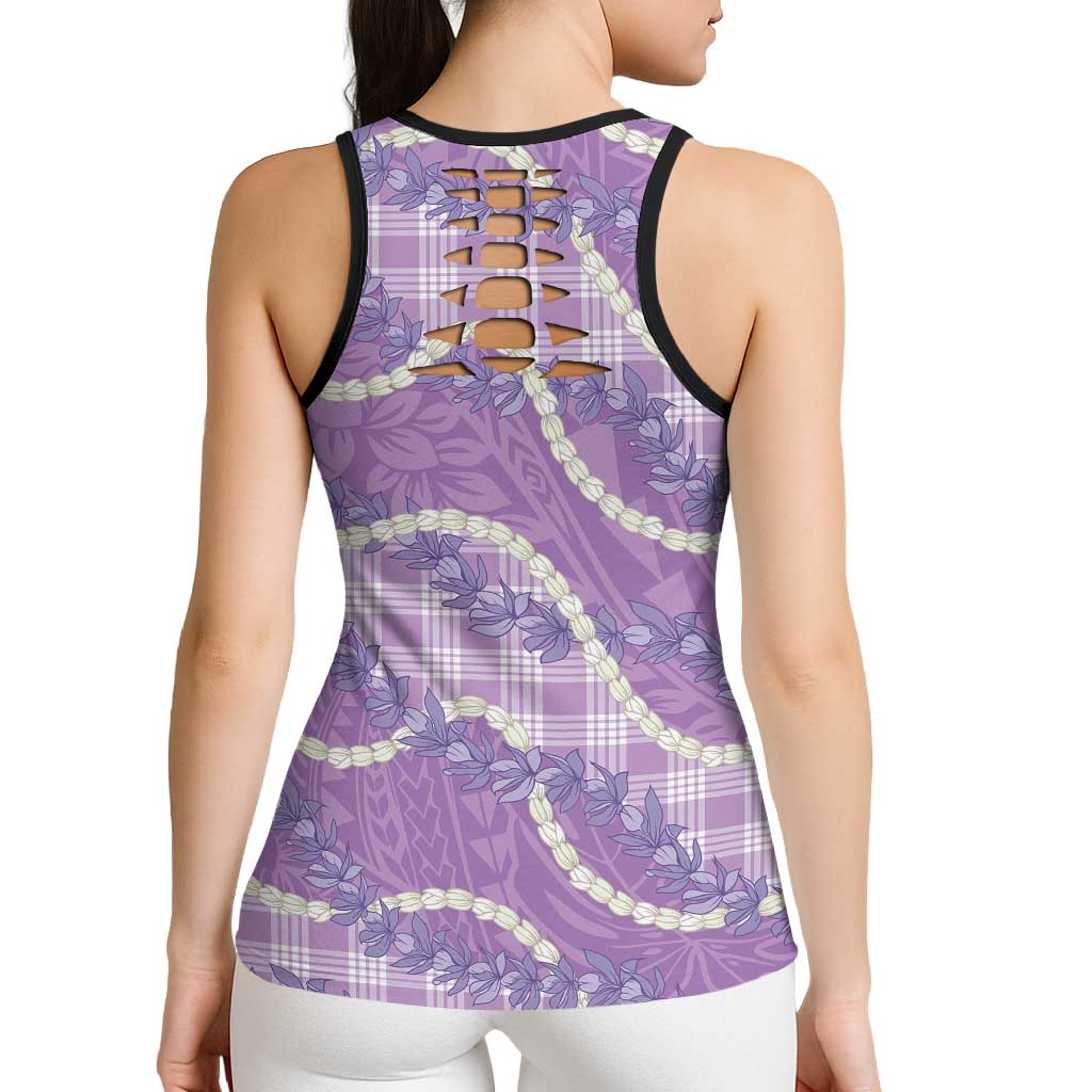 Purple Hawaii Palaka Honohono Pikake Hollow Tank Top Hawaiian Orchid Lei Polynesian Pattern LT14 - Polynesian Pride