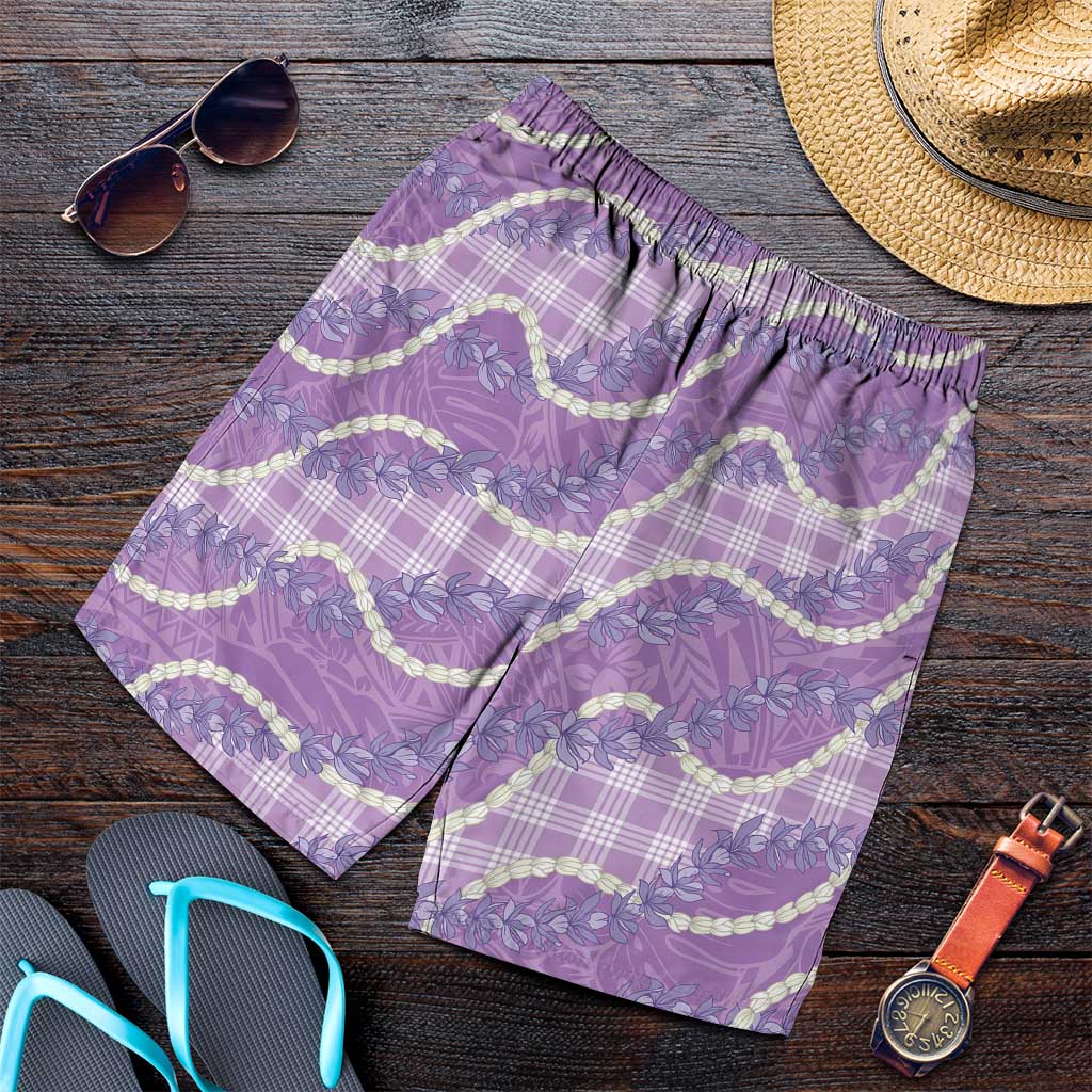 Purple Hawaii Palaka Honohono Pikake Shorts for Men Hawaiian Orchid Lei Polynesian Pattern LT14 Purple - Polynesian Pride