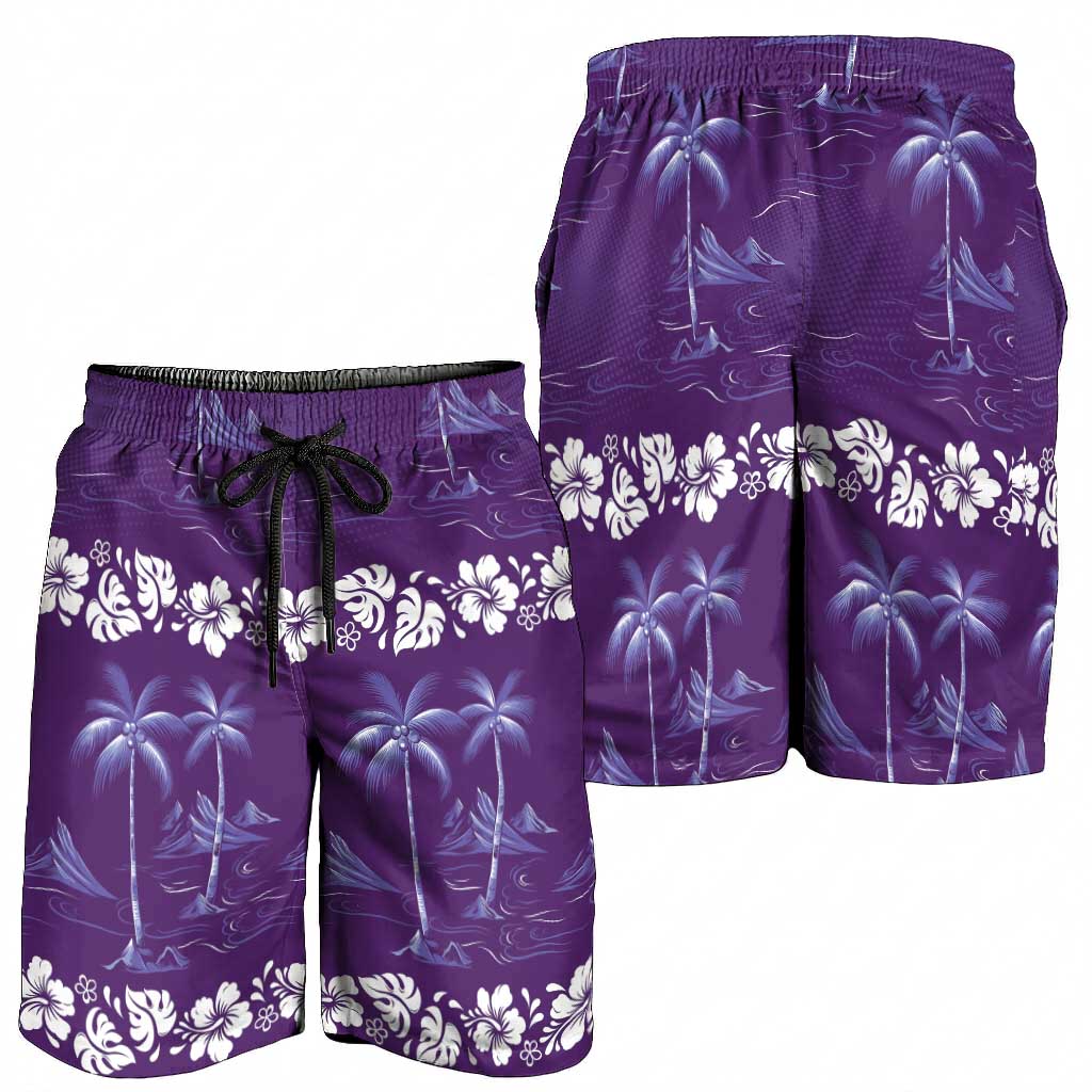 Purple Hawaii Palm Tree Hibiscus Shorts for Men Fantasy Summer Vibe LT01 - Polynesian Pride