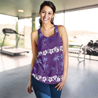Purple Hawaii Palm Tree Hibiscus Women Racerback Tank Fantasy Summer Vibe