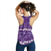 Purple Hawaii Palm Tree Hibiscus Women Racerback Tank Fantasy Summer Vibe