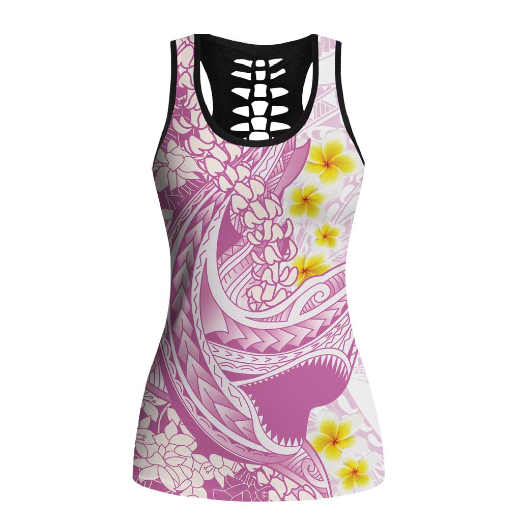 Purple Hawaii Shark Tattoo Hollow Tank Top Puakenikeni Lei Plumeria Polynesian Pattern LT14 Female Purple - Polynesian Pride