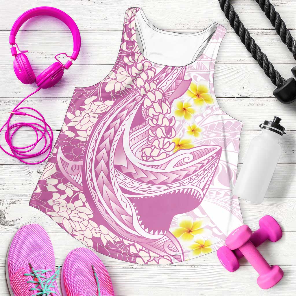 Purple Hawaii Shark Tattoo Women Racerback Tank Puakenikeni Lei Plumeria Polynesian Pattern