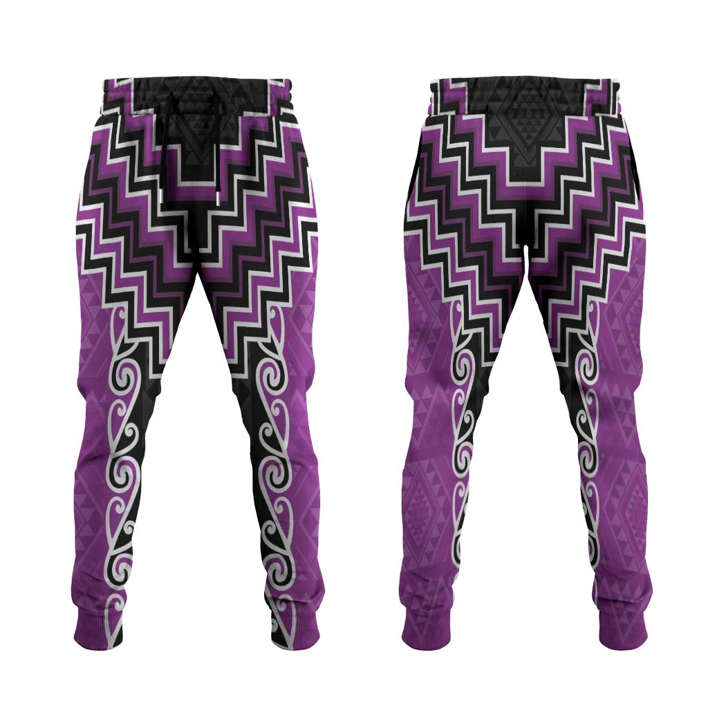 Purple Niho Taniwha Mix Poutama Jogger Pants Unique Taniko Aotearoa LT01 Purple - Polynesian Pride