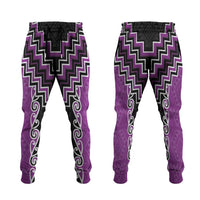 Purple Niho Taniwha Mix Poutama Jogger Pants Unique Taniko Aotearoa LT01 Purple - Polynesian Pride