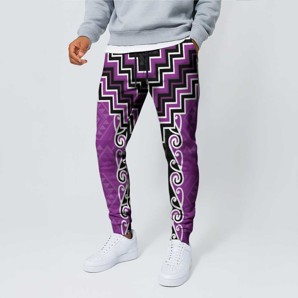 Purple Niho Taniwha Mix Poutama Jogger Pants Unique Taniko Aotearoa LT01 - Polynesian Pride