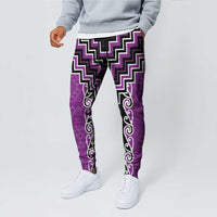 Purple Niho Taniwha Mix Poutama Jogger Pants Unique Taniko Aotearoa LT01 - Polynesian Pride