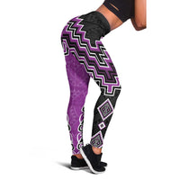 Purple Niho Taniwha Mix Poutama Leggings Unique Taniko Aotearoa LT01 - Polynesian Pride