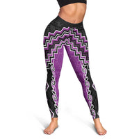 Purple Niho Taniwha Mix Poutama Leggings Unique Taniko Aotearoa LT01 - Polynesian Pride