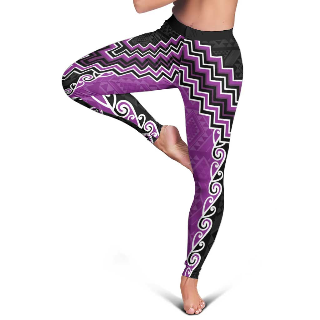 Purple Niho Taniwha Mix Poutama Leggings Unique Taniko Aotearoa LT01 - Polynesian Pride