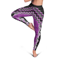 Purple Niho Taniwha Mix Poutama Leggings Unique Taniko Aotearoa LT01 - Polynesian Pride