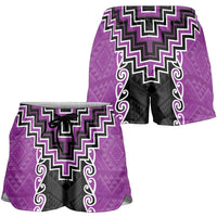Purple Niho Taniwha Mix Poutama Shorts for Women Unique Taniko Aotearoa LT01 - Polynesian Pride