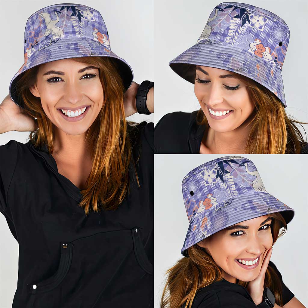 Purple Palaka Crane and Flowers Bucket Hat Japan Heritage Spirit - Polynesian Pride