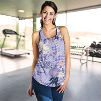 Purple Palaka Crane and Flowers Women Racerback Tank Japan Heritage Spirit - Polynesian Pride
