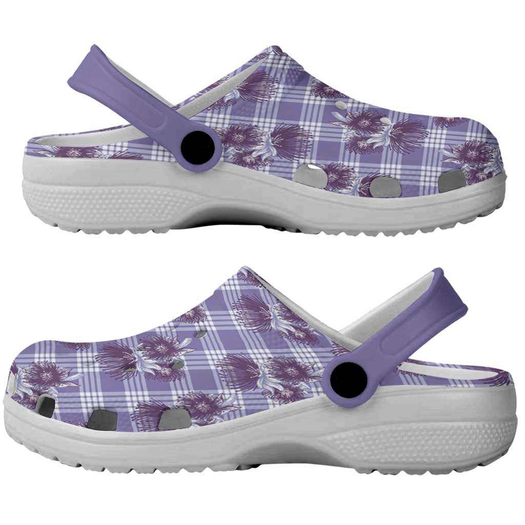 Purple Palaka Hawaii Clogs Shoes Hawaiian Lehua Blossoms LT05 - Polynesian Pride