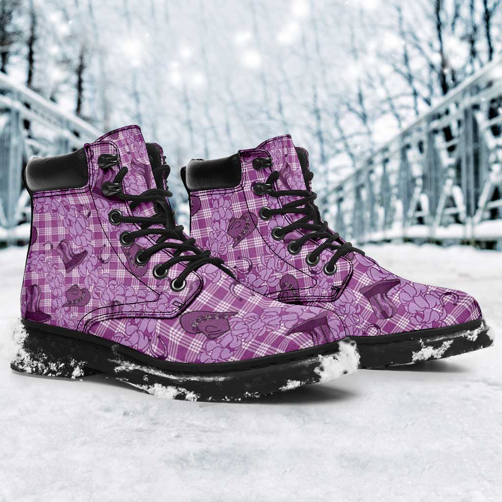 Purple Palaka Hawaii Cowboy All Season Boots Puakenikeni Lei Paniolo Papale Seamless Vibes - Polynesian Pride