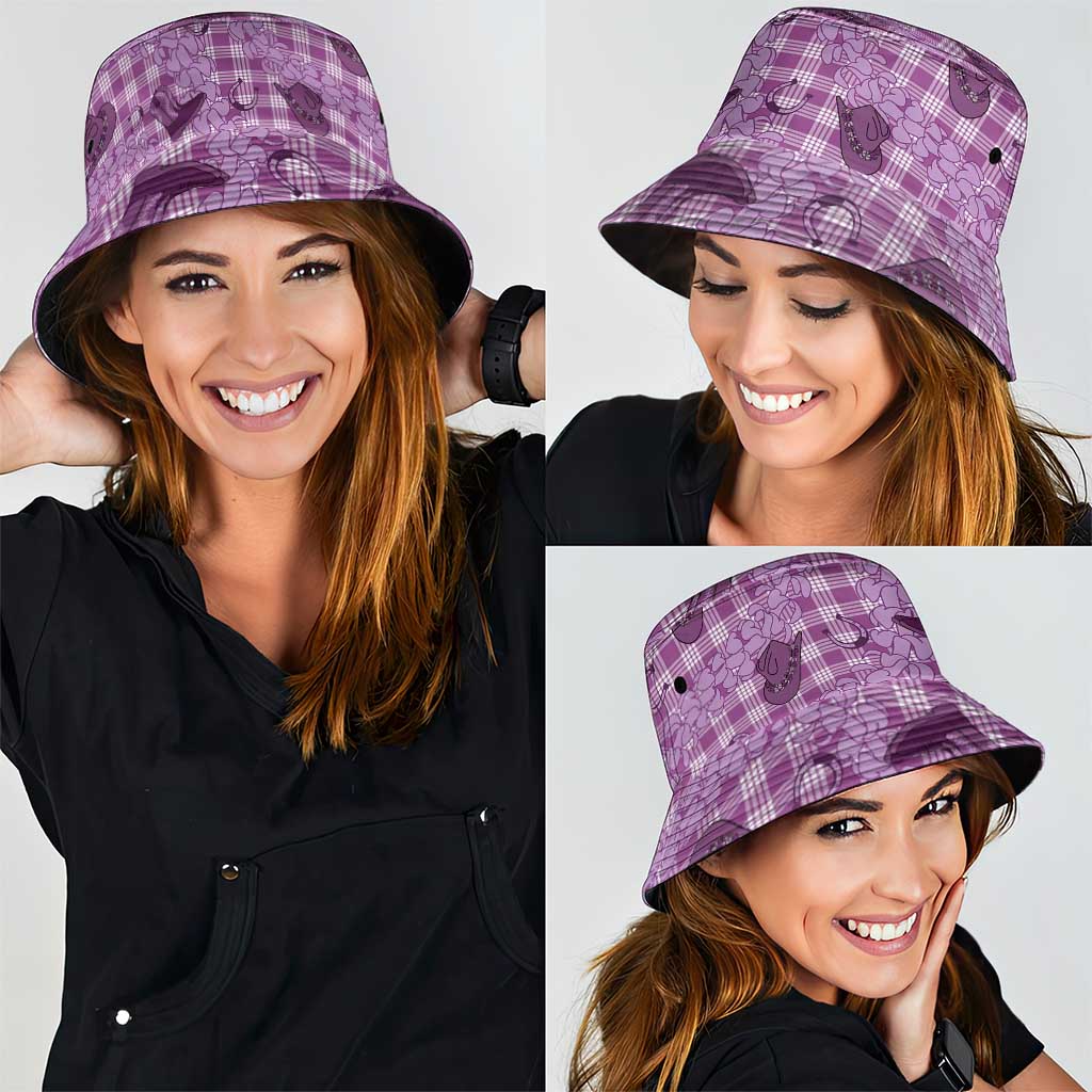 Purple Palaka Hawaii Cowboy Bucket Hat Puakenikeni Lei Paniolo Papale Seamless Vibes - Polynesian Pride