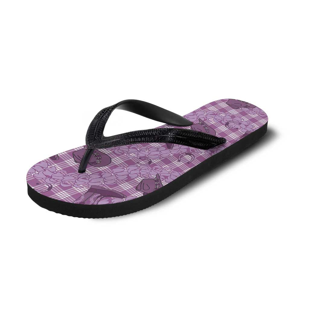 Purple Palaka Hawaii Cowboy Flip Flops Puakenikeni Lei Paniolo Papale Seamless Vibes - Polynesian Pride