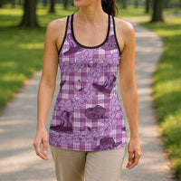 Purple Palaka Hawaii Cowboy Hollow Tank Top Puakenikeni Lei Paniolo Papale Seamless Vibes - Polynesian Pride