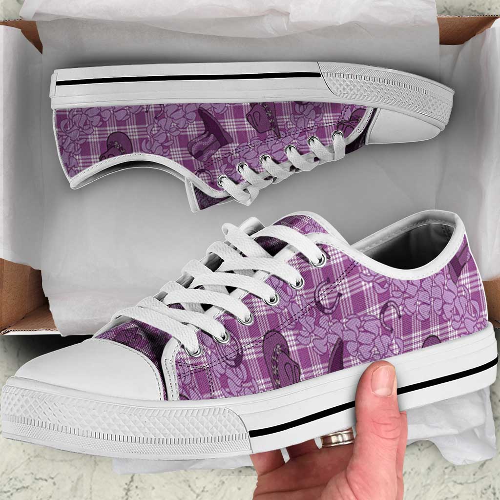Purple Palaka Hawaii Cowboy Low Top Shoes Puakenikeni Lei Paniolo Papale Seamless Vibes - Polynesian Pride