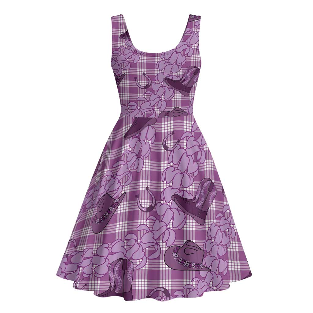 Purple Palaka Hawaii Cowboy Midi Dress Puakenikeni Lei Paniolo Papale Seamless Vibes - Polynesian Pride