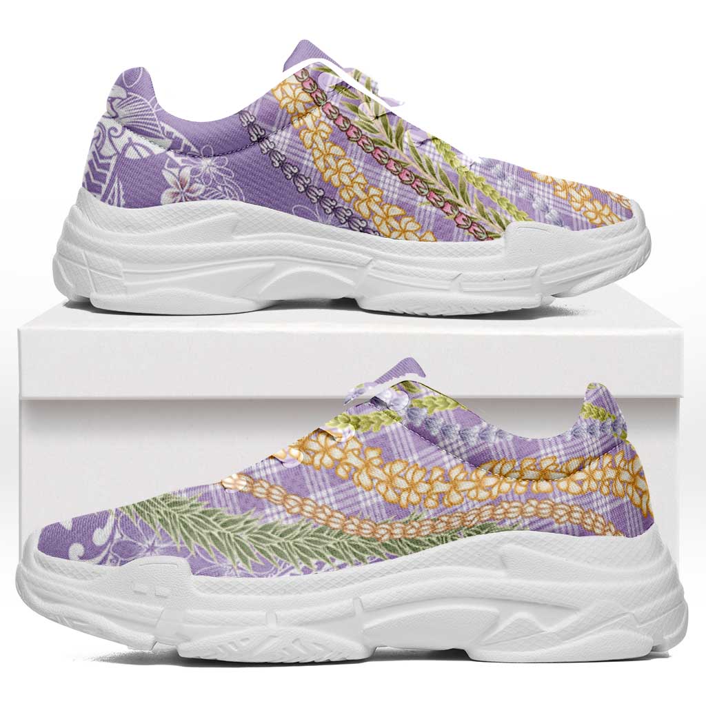 Purple Palaka Hawaii Leis Chunky Sneakers Hawaiian-plaid Elegant Tropical Vibes LT14 Purple - Polynesian Pride