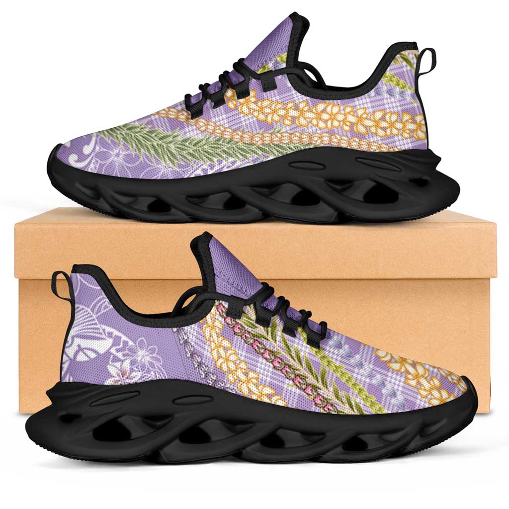 Purple Palaka Hawaii Leis Clunky Sneakers Hawaiian-plaid Elegant Tropical Vibes