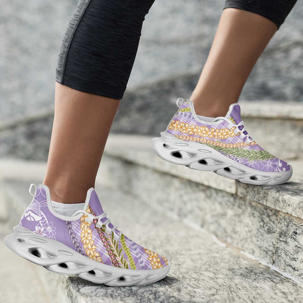 Purple Palaka Hawaii Leis Clunky Sneakers Hawaiian-plaid Elegant Tropical Vibes