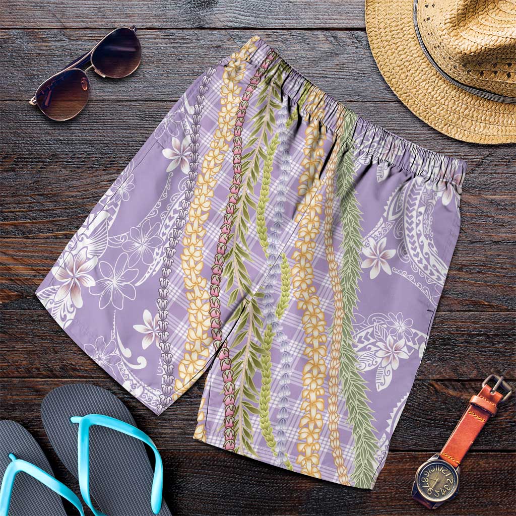 Purple Palaka Hawaii Leis Shorts for Men Hawaiian-plaid Elegant Tropical Vibes - Polynesian Pride