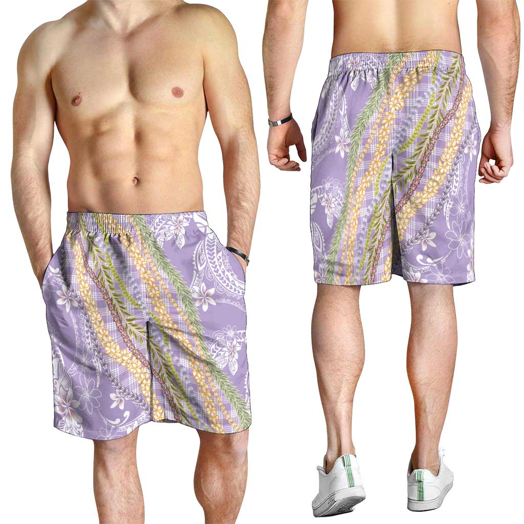 Purple Palaka Hawaii Leis Shorts for Men Hawaiian-plaid Elegant Tropical Vibes - Polynesian Pride