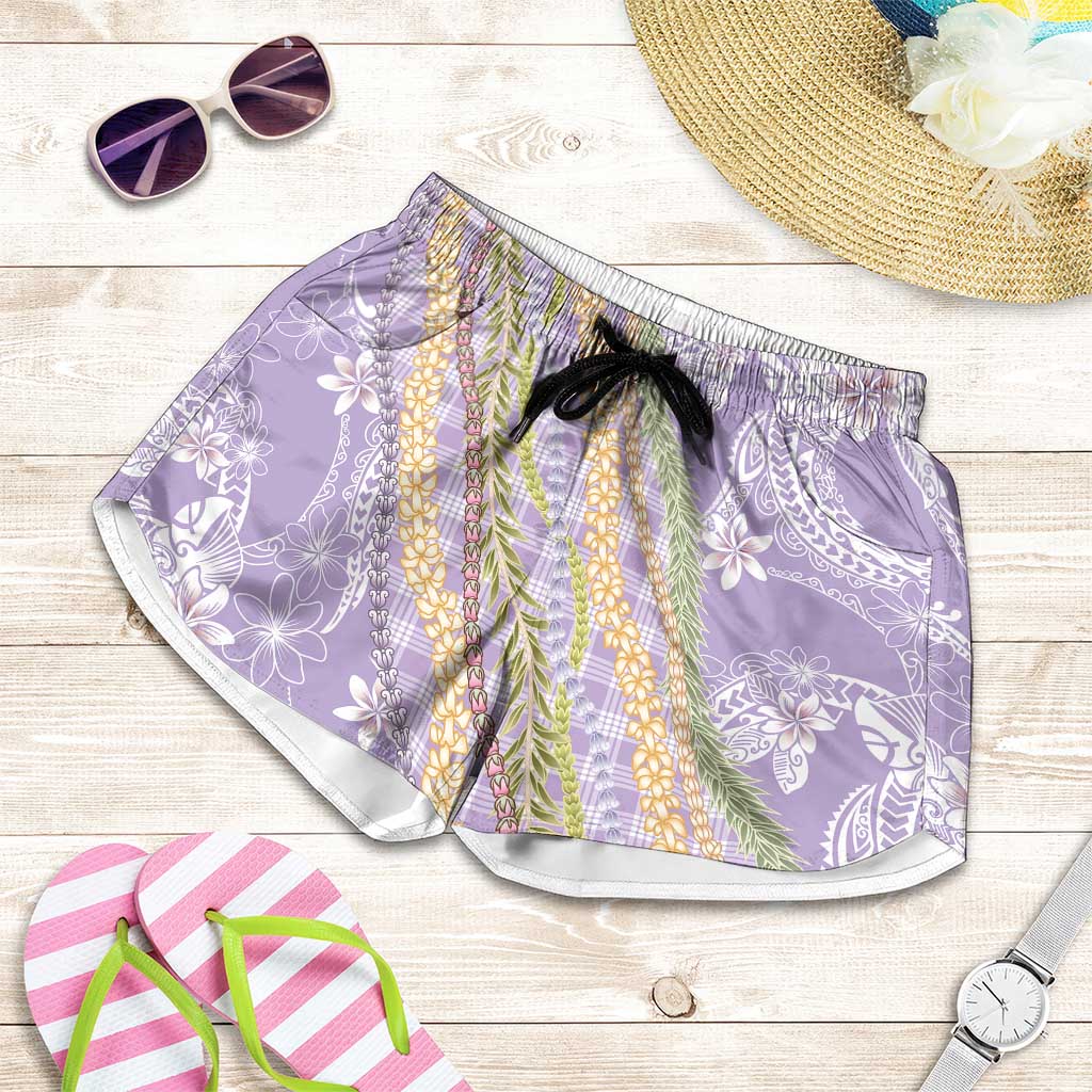 Purple Palaka Hawaii Leis Shorts for Women Hawaiian-plaid Elegant Tropical Vibes LT14 Purple - Polynesian Pride