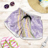 Purple Palaka Hawaii Leis Shorts for Women Hawaiian-plaid Elegant Tropical Vibes LT14 Purple - Polynesian Pride