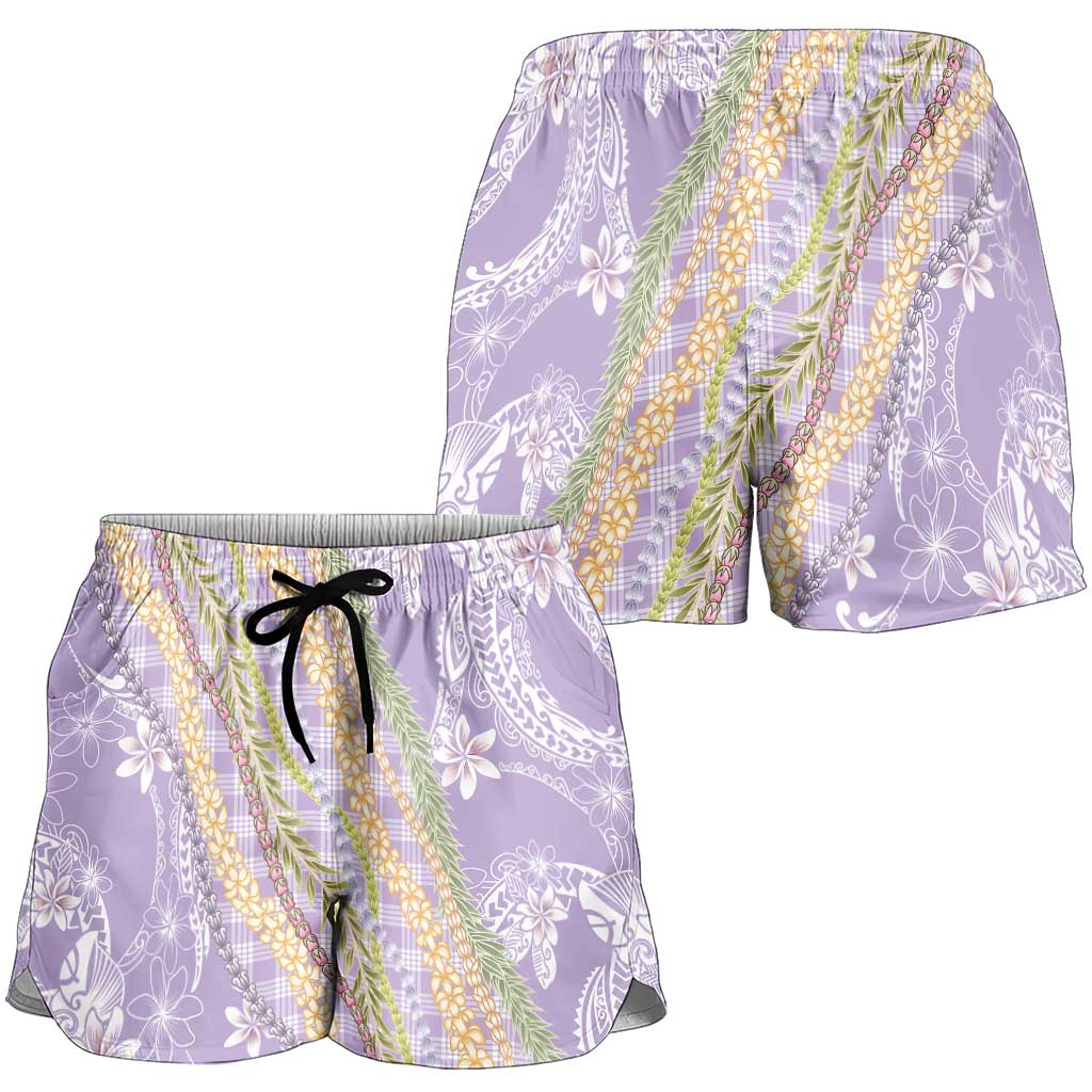 Purple Palaka Hawaii Leis Shorts for Women Hawaiian-plaid Elegant Tropical Vibes LT14 - Polynesian Pride